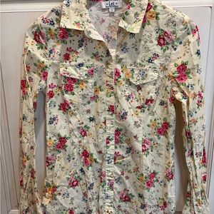 lei Cream Floral Button-Up Shirt with Pink and Green Roses